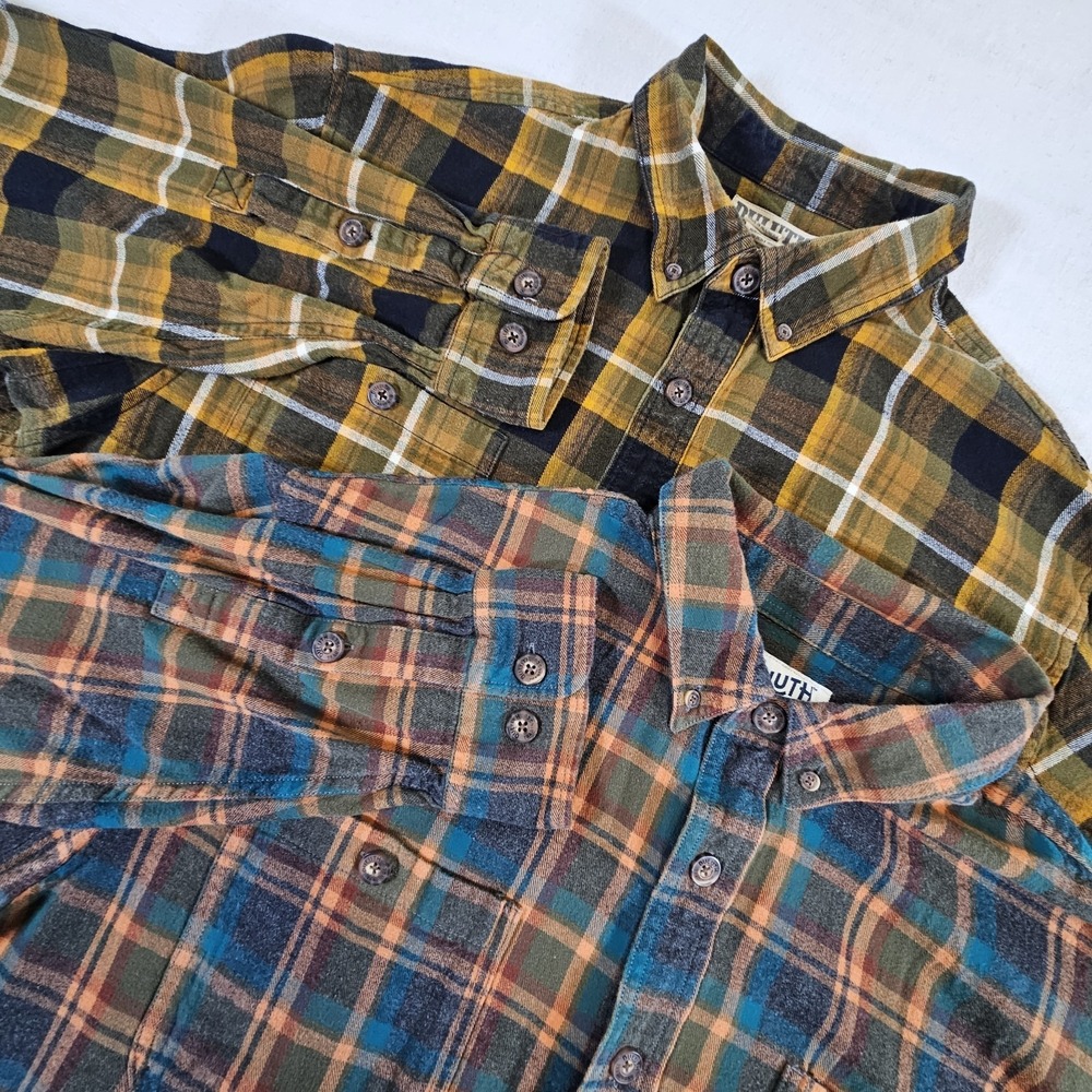 Duluth Trading Mens Lot 2 Windowpane Plaid Relaxed Fit Shirts XL Tall